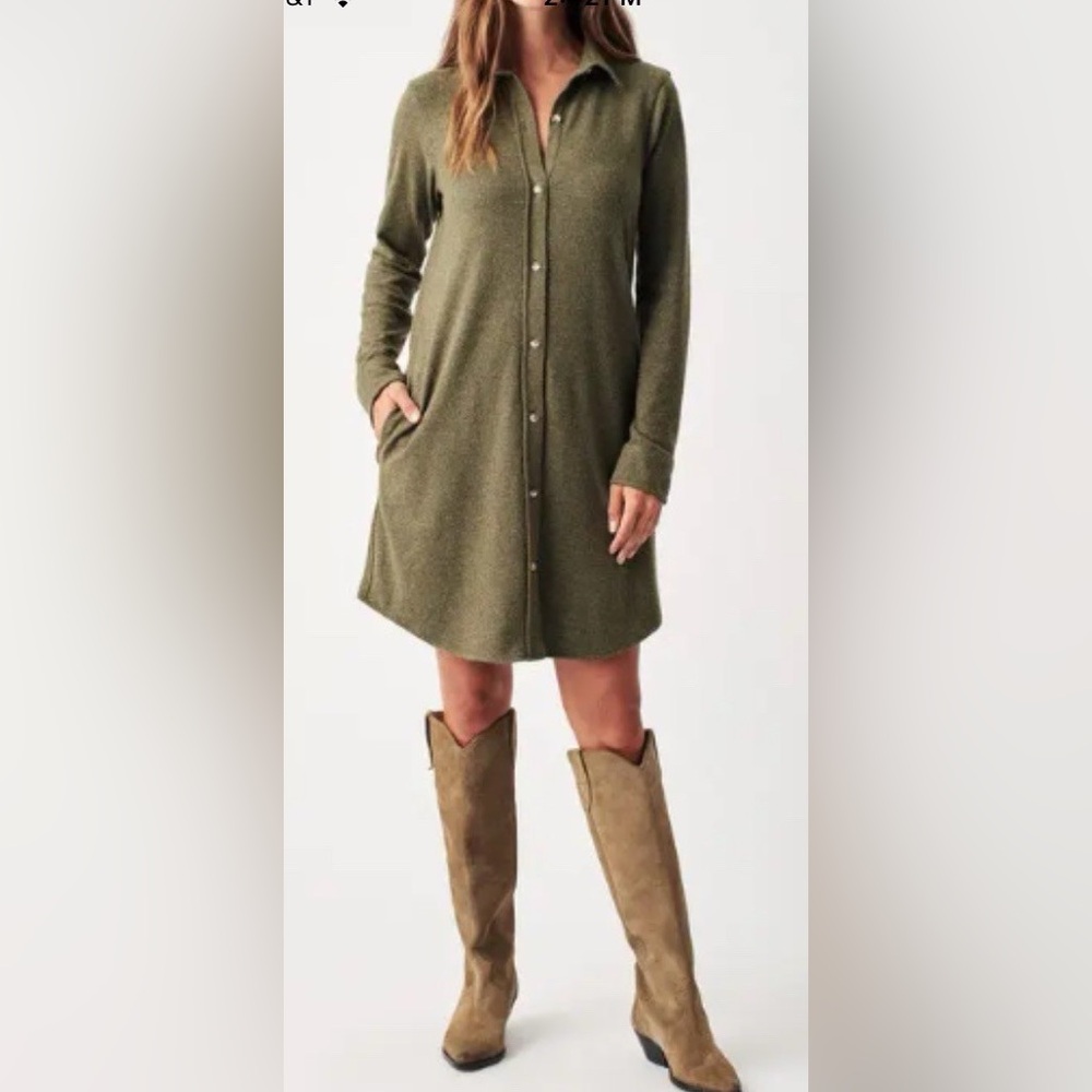 Faherty OliveButton-Front Long-Sleeve Shirt Dress size small nwot